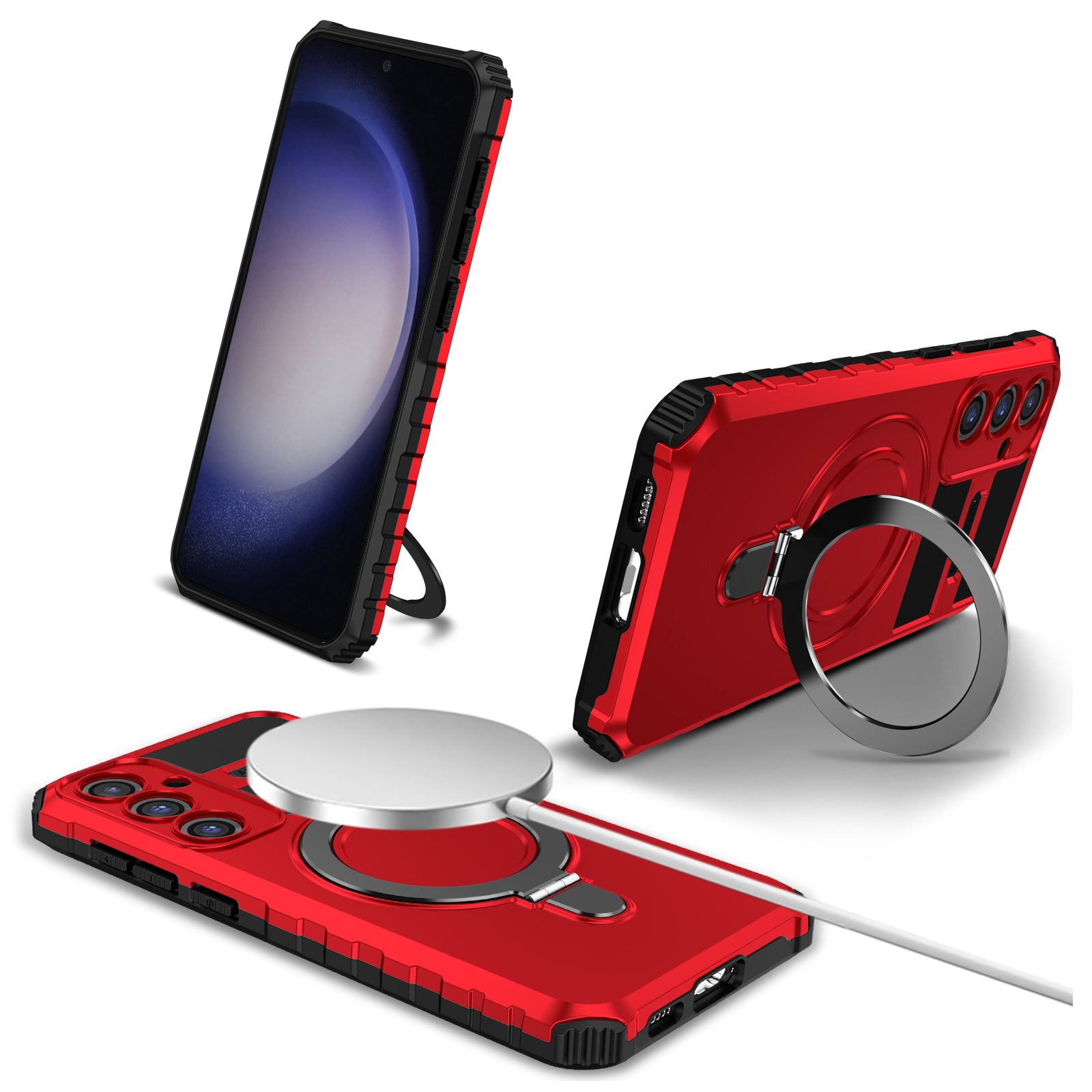 For Samsung Galaxy S23 FE PC+TPU Case Shockproof Kickstand Phone Cover Compatible with MagSafe For Samsung Galaxy S23 FE PC+TPU Case Shockproof Kickstand Phone Cover Compatible with MagSafe